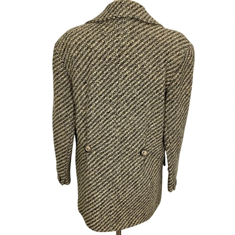 Josh Evan Pea Coat Women 12 Gray Beige Neutral Tweed Wool Double Classic USA VTG